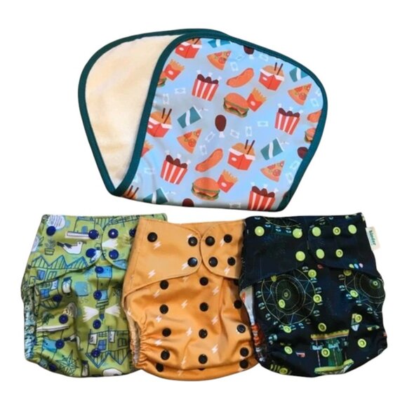Kinder Cloth Diapers Pockets Colorful Trio with Burp Cloth - Picture 1 of 2